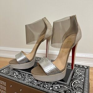 Christian Louboutin Tricolor Embossed Python and PVC Dufoura Sandals